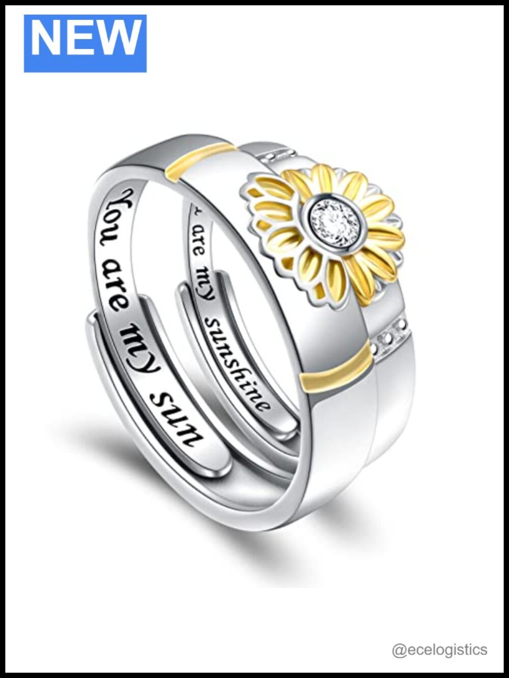 Sterling Silver Sunflower Claddagh Promise Ring Set for Couples Engagement